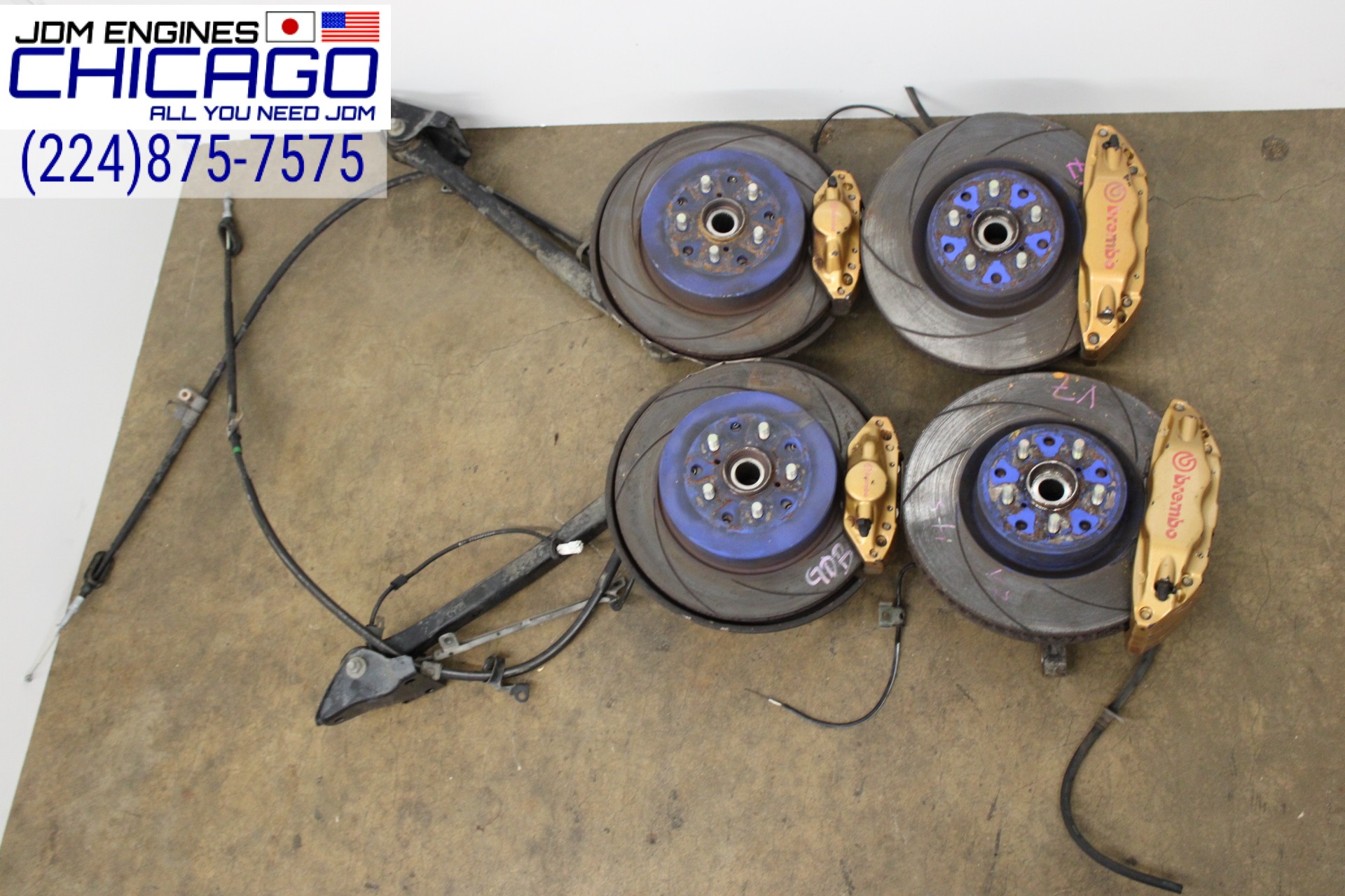 JDM 02-05 SUBARU IMPREZA WRX V7 STI 5X100 FRONT AND REAR DISCS BRAKES CALIPERS BREMBO SET OF 4