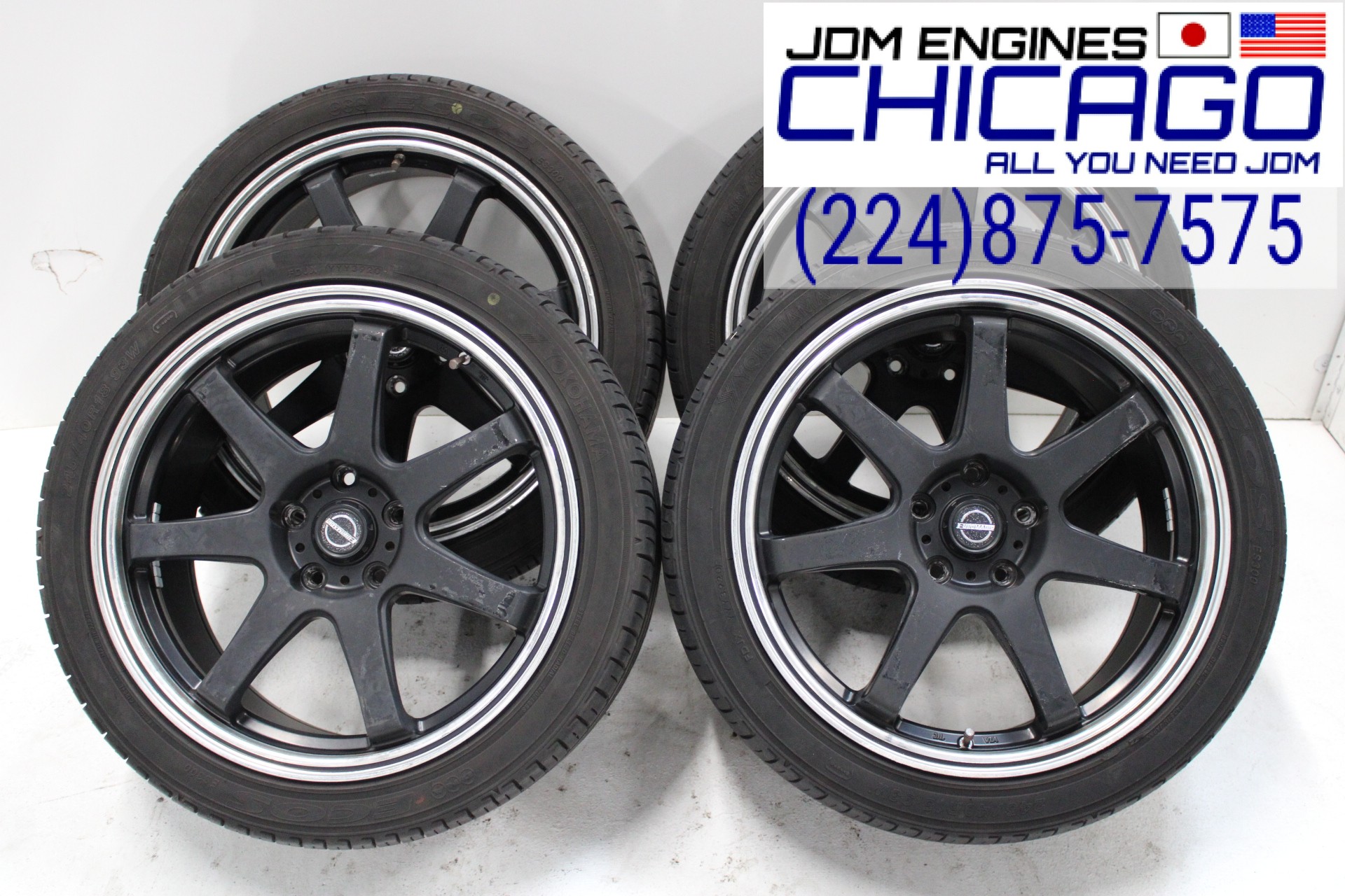 JDM 5X114.3 BOLT PATERN 18X8.5J RIMS + YOKOHAMA ECOS 245/40/R18 93W TIRES SET OF 4