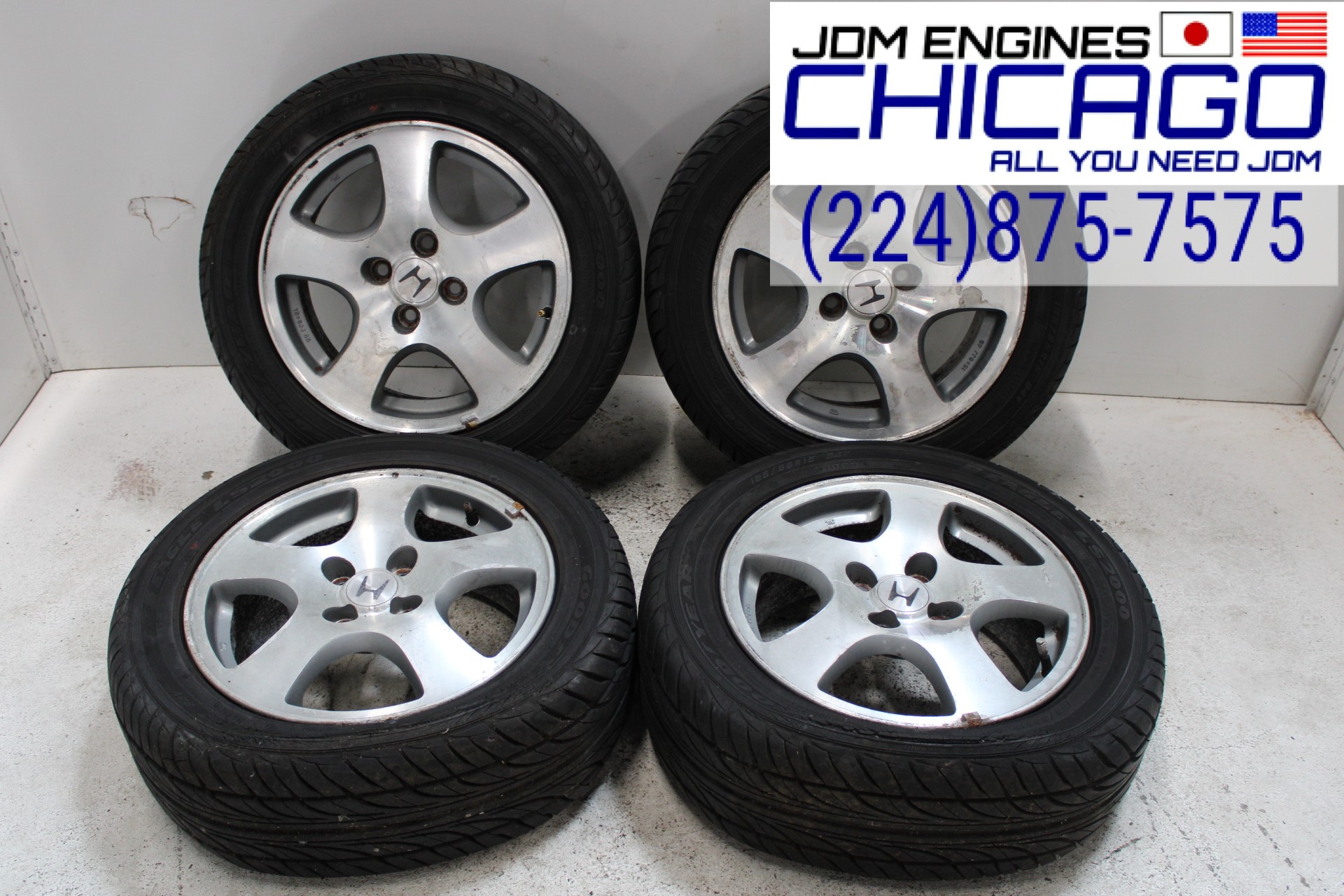 HONDA RIMS 4X100 15X6 JJ 195/55R15 SET OF 4 TIRES ARE NOT USEABLE